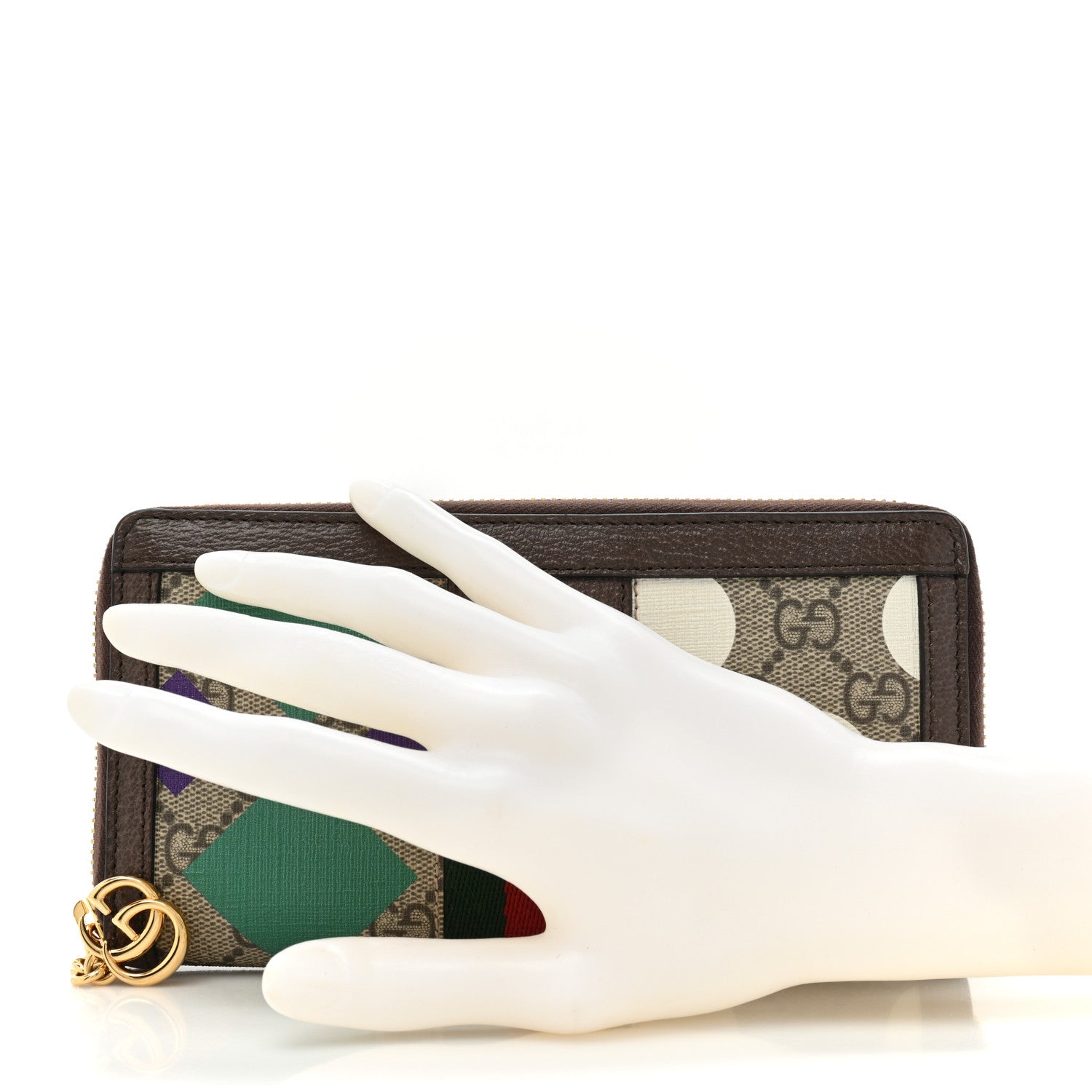Gucci GG Supreme Monogram Web Geometric Ophidia Zip Around Wallet Beige Multicolor Brown Sugar 2 of 13