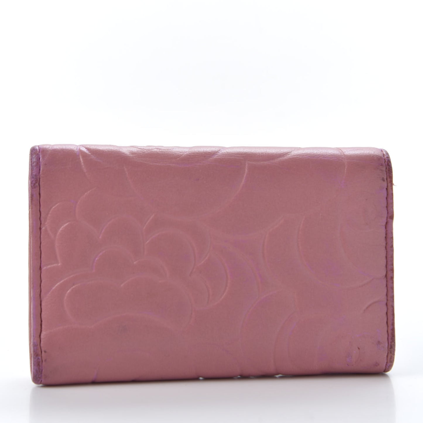 Metallic Lambskin Camellia Embossed Card Holder Pink