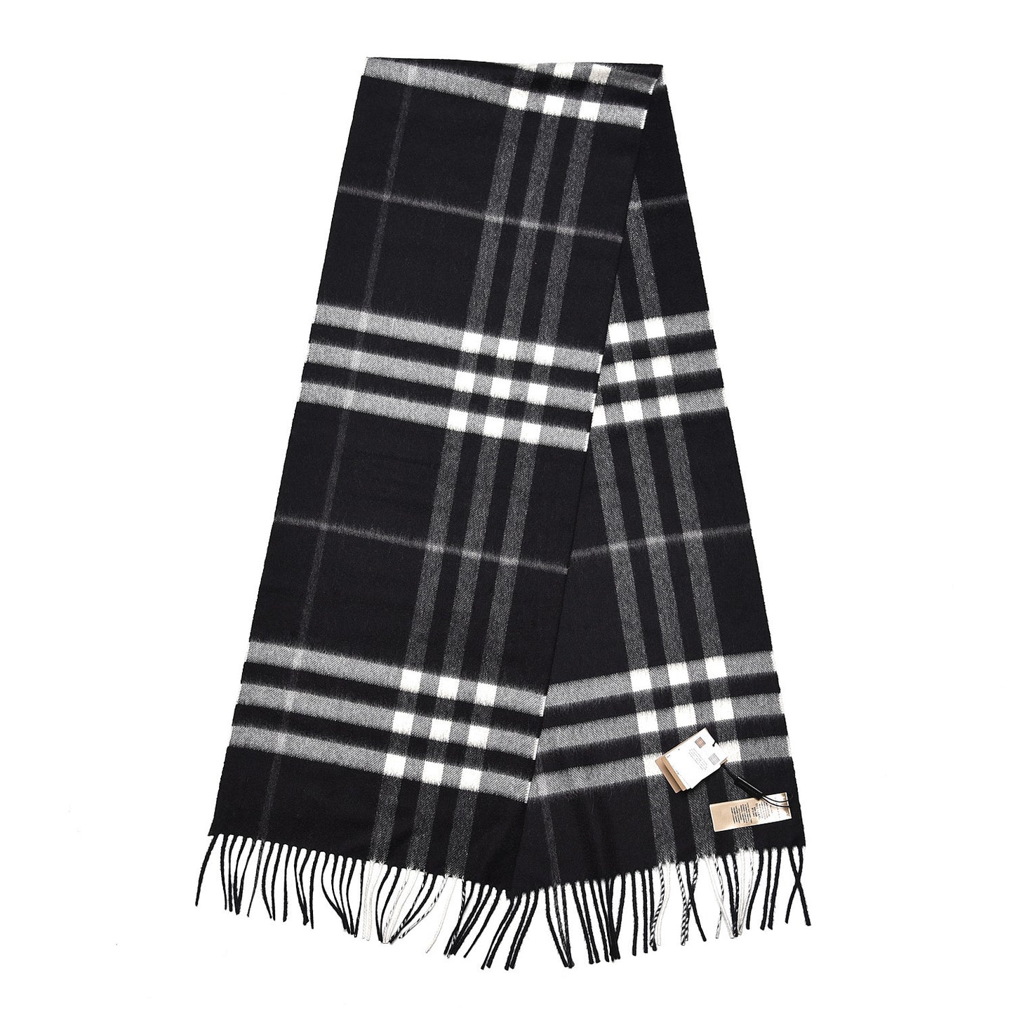 Cashmere Giant Check Fringe Scarf Black