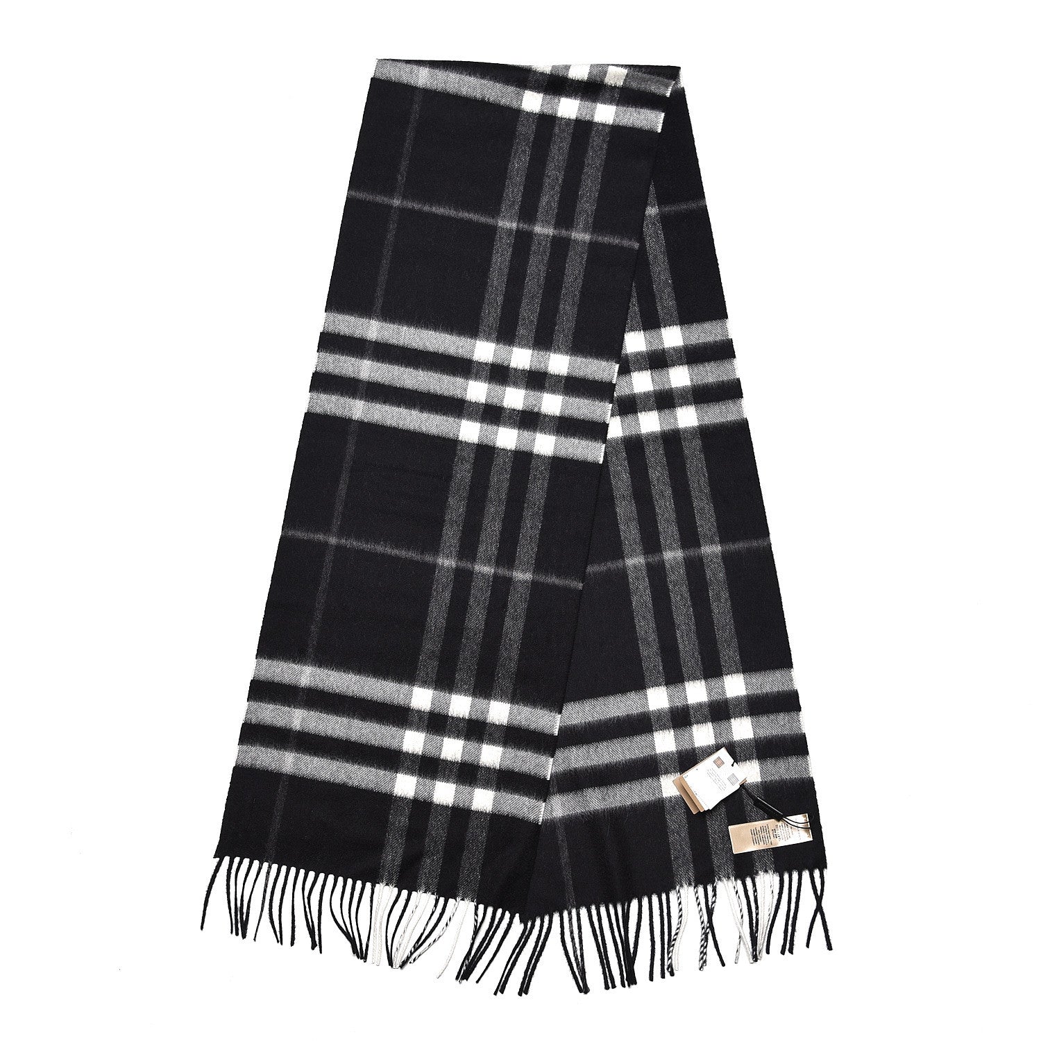 Burberry Cashmere Giant Check Fringe Scarf Black 3 of 5