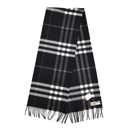Burberry Cashmere Giant Check Fringe Scarf Black 3 of 5