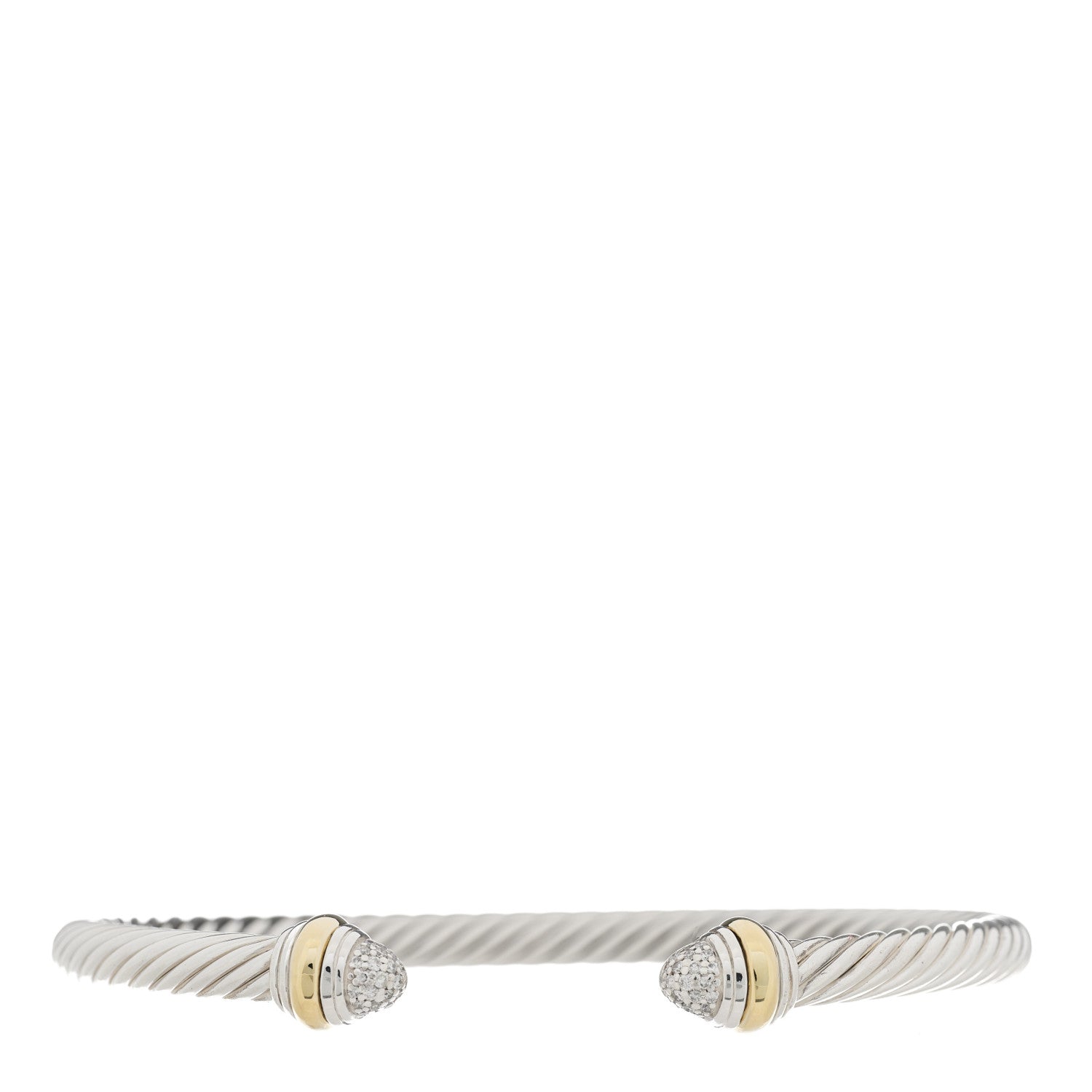 David Yurman Sterling Silver 14K Yellow Gold Diamond 5mm Cable Classics Bracelet 1 of 4