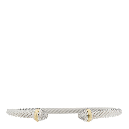 David Yurman Sterling Silver 14K Yellow Gold Diamond 5mm Cable Classics Bracelet 1 of 4