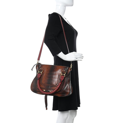 Chloe Calfskin Watersnake Embossed Medium Marcie Satchel Sepia Brown 2 of 14