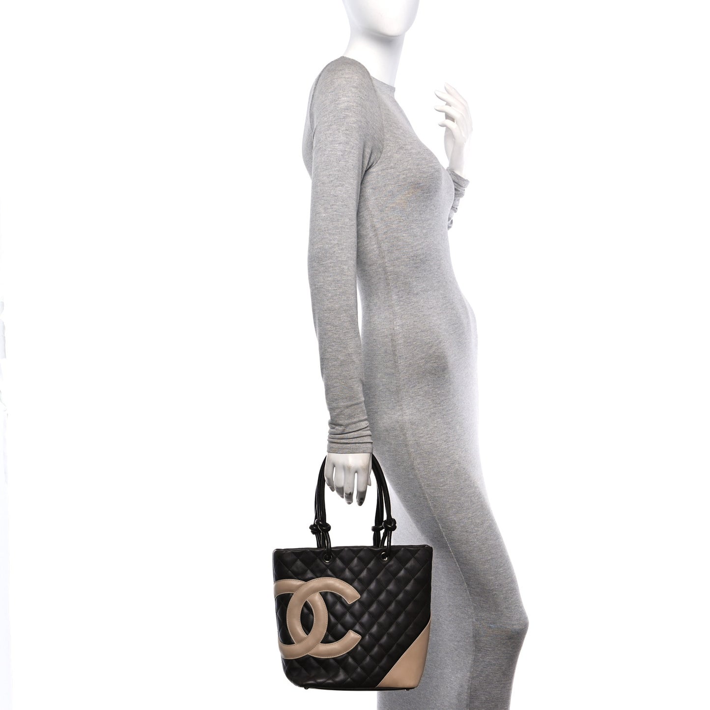 Calfskin Quilted Medium Cambon Tote Brown Beige