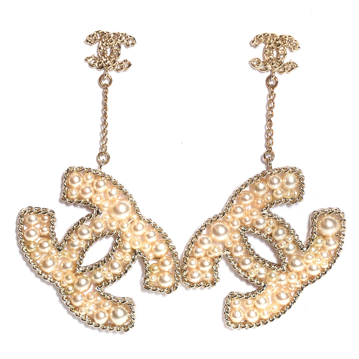 Chanel Pearl Chain Large CC Earrings Gold 1 of 5
