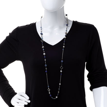 David Yurman Sterling Silver Lapis Lazuli Labradorite Gray Pearl Blue Sapphire Hematite Quartz Bead Elements Station Necklace 2 of 7