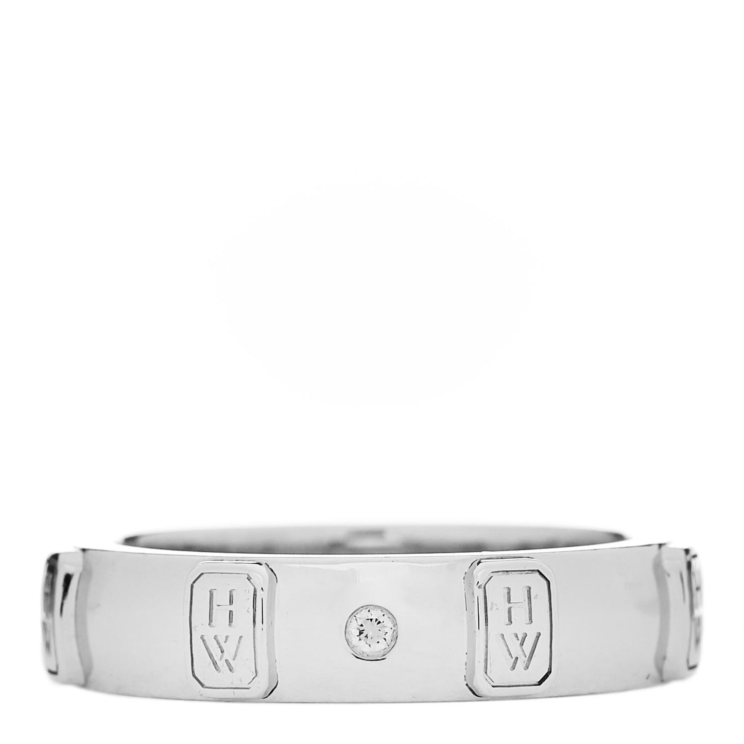 18K White Gold Diamond HW Logo Band Ring 50 5.5