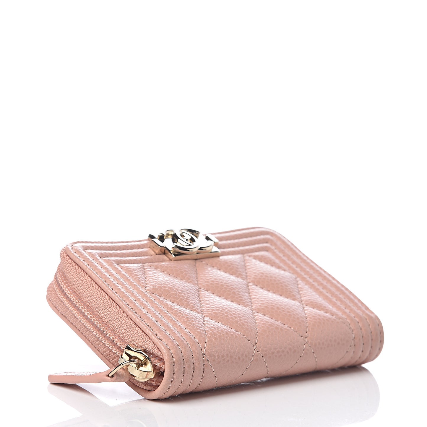 Caviar Quilted Boy Zip Around Coin Purse Wallet Light Pink