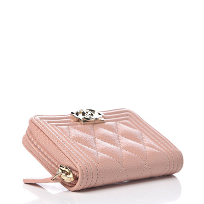 Chanel Caviar Quilted Boy Zip Around Coin Purse Wallet Light Pink 3 of 6