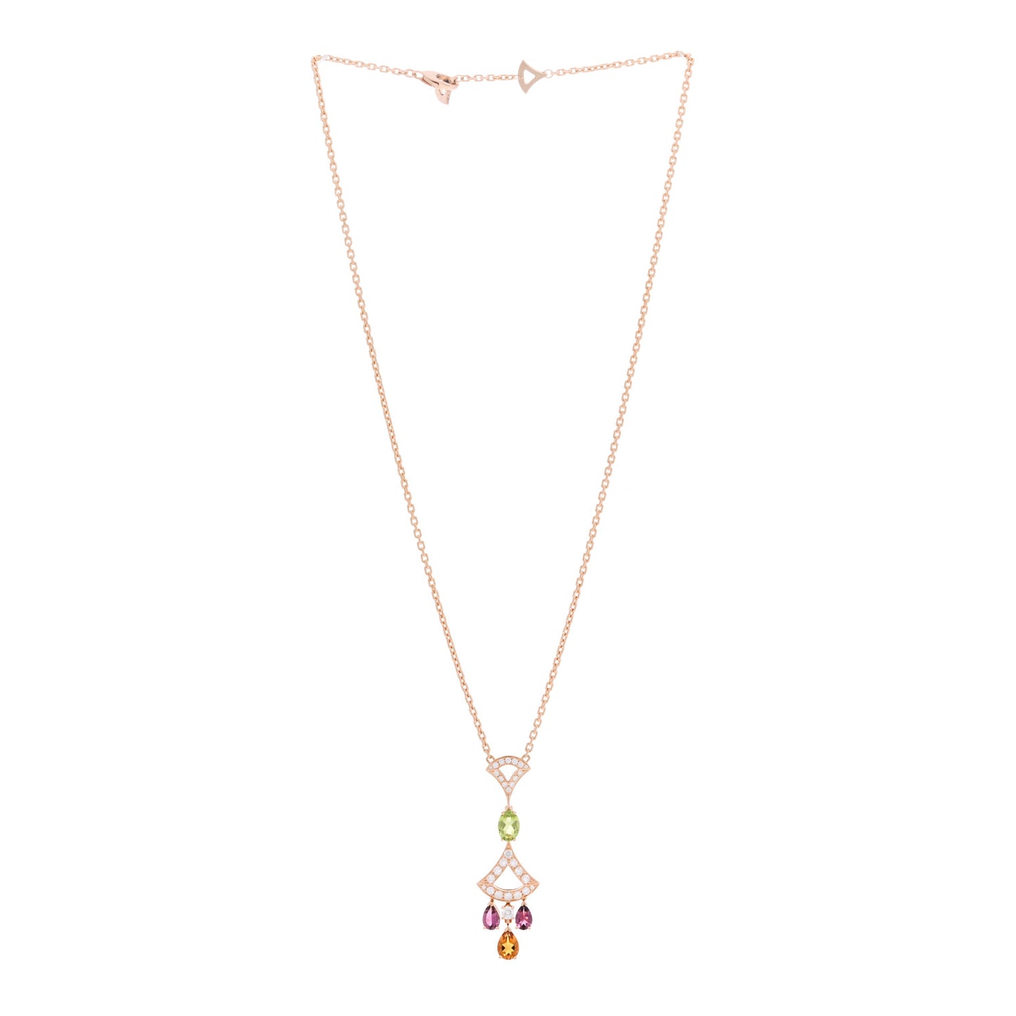18K Rose Gold Diamond Pink Tourmaline Citrine Peridot Diva's Dream Pendant Necklace