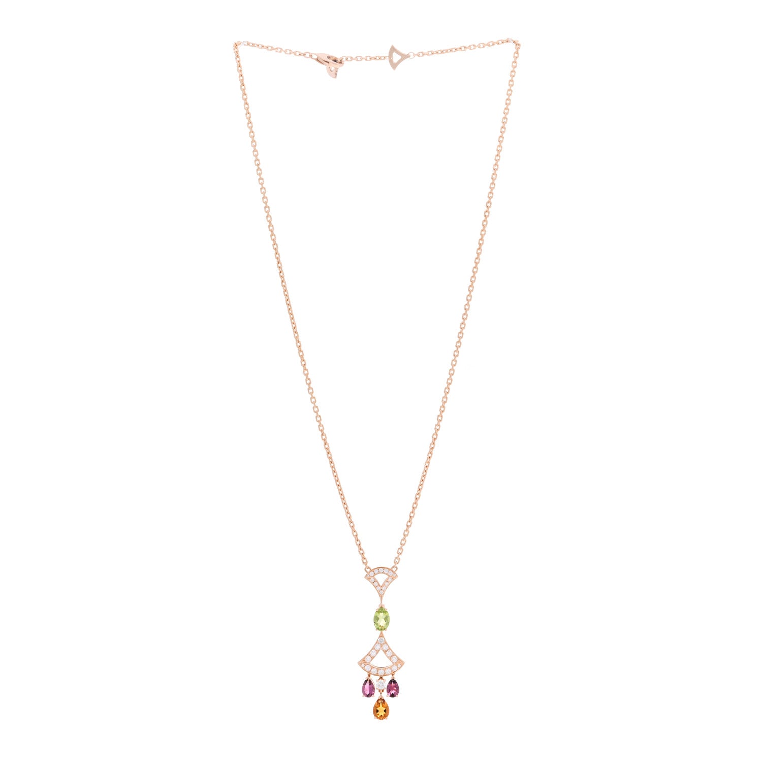Bulgari 18K Rose Gold Diamond Pink Tourmaline Citrine Peridot Diva's Dream Pendant Necklace 3 of 6