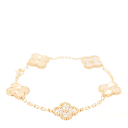 Van Cleef & Arpels 18K Yellow Gold Diamond 5 Motifs Guilloche Vintage Alhambra Bracelet 1 of 5