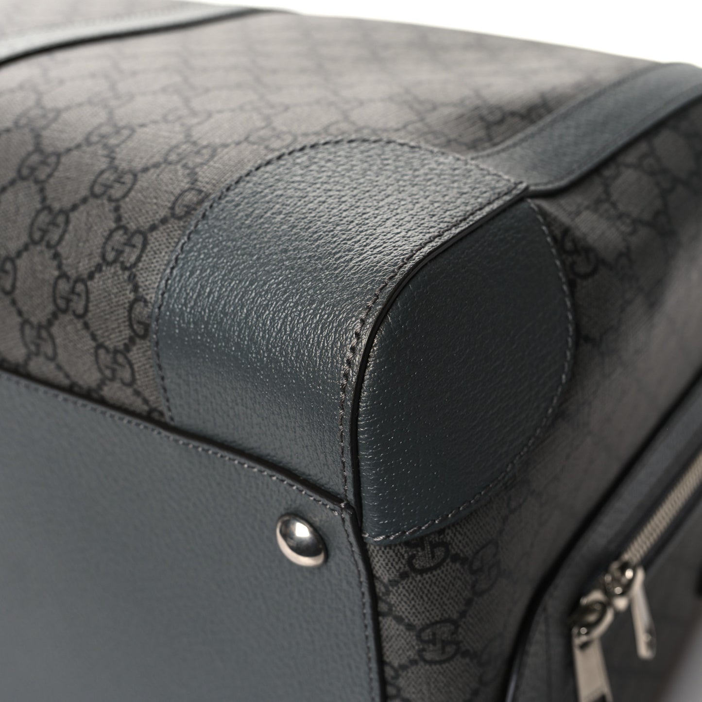 GG Supreme Monogram Textured Dollar Calfskin Large Savoy Duffle Bag Grey Black Graphite Grey