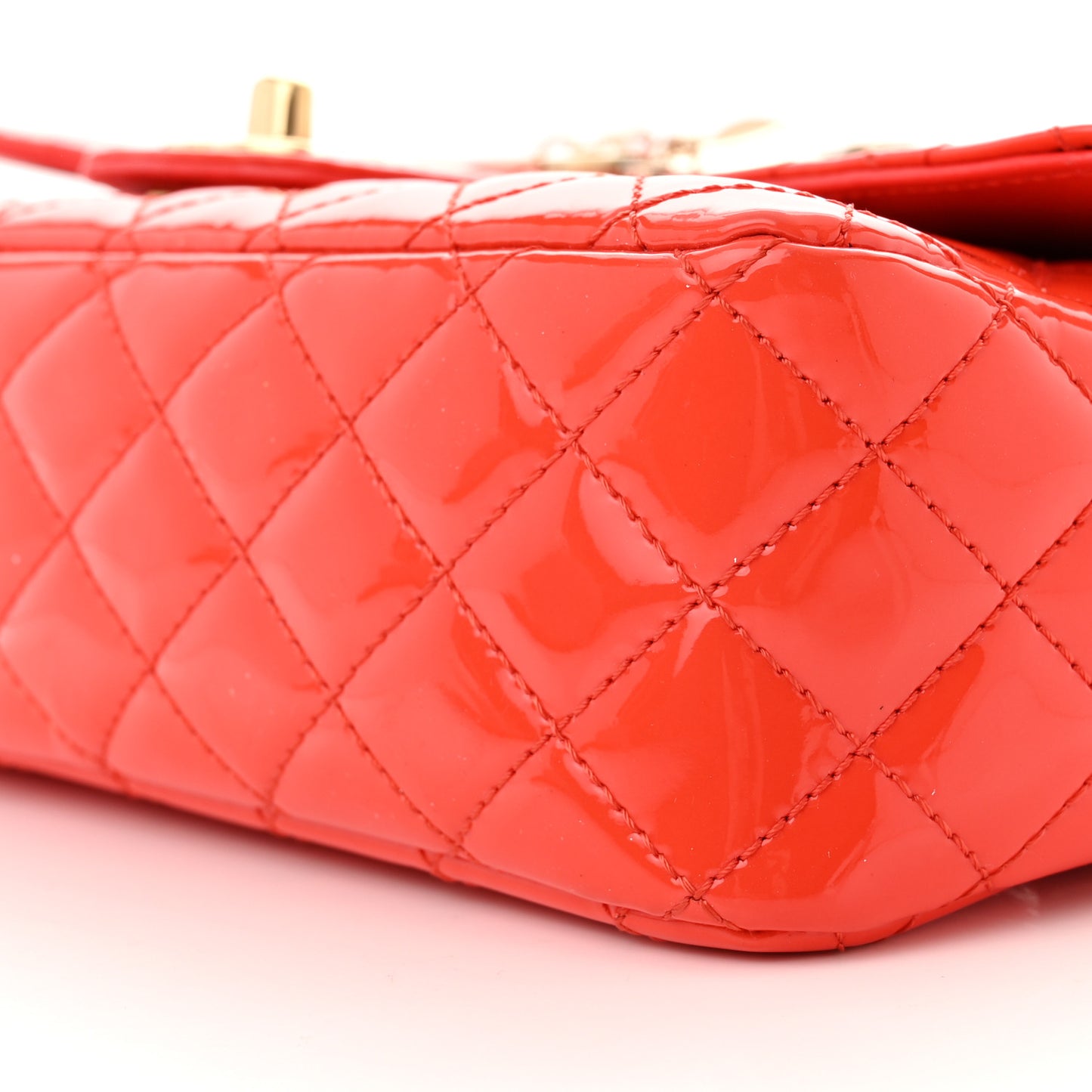 Patent Calfskin Quilted Valentine Charms Medium Single Flap Red