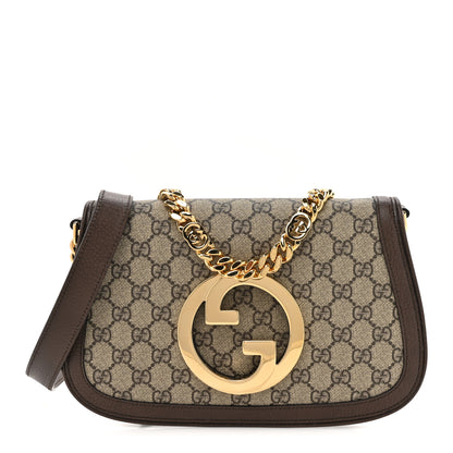 Gucci GG Supreme Monogram Textured Dollar Calfskin Blondie Chain Shoulder Flap Bag Beige Ebony New Acero 1 of 11