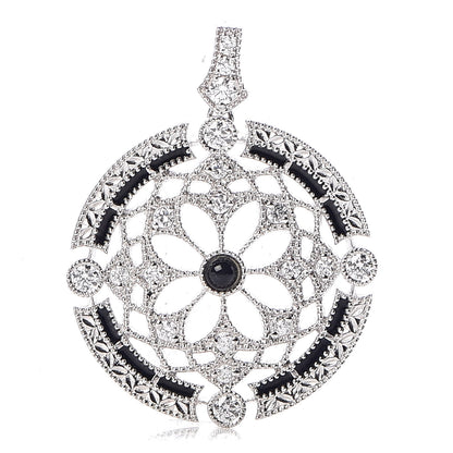 Mikimoto 18K White Gold Enamel Diamond Black Onyx Round Pendant 1 of 4