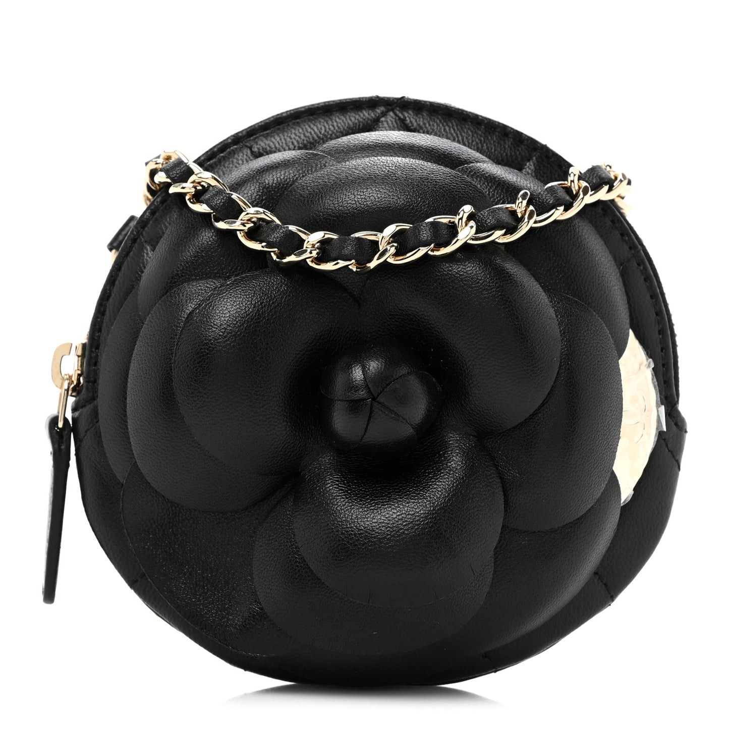 Lambskin Mini Camellia Bouquet Clutch With Chain Black