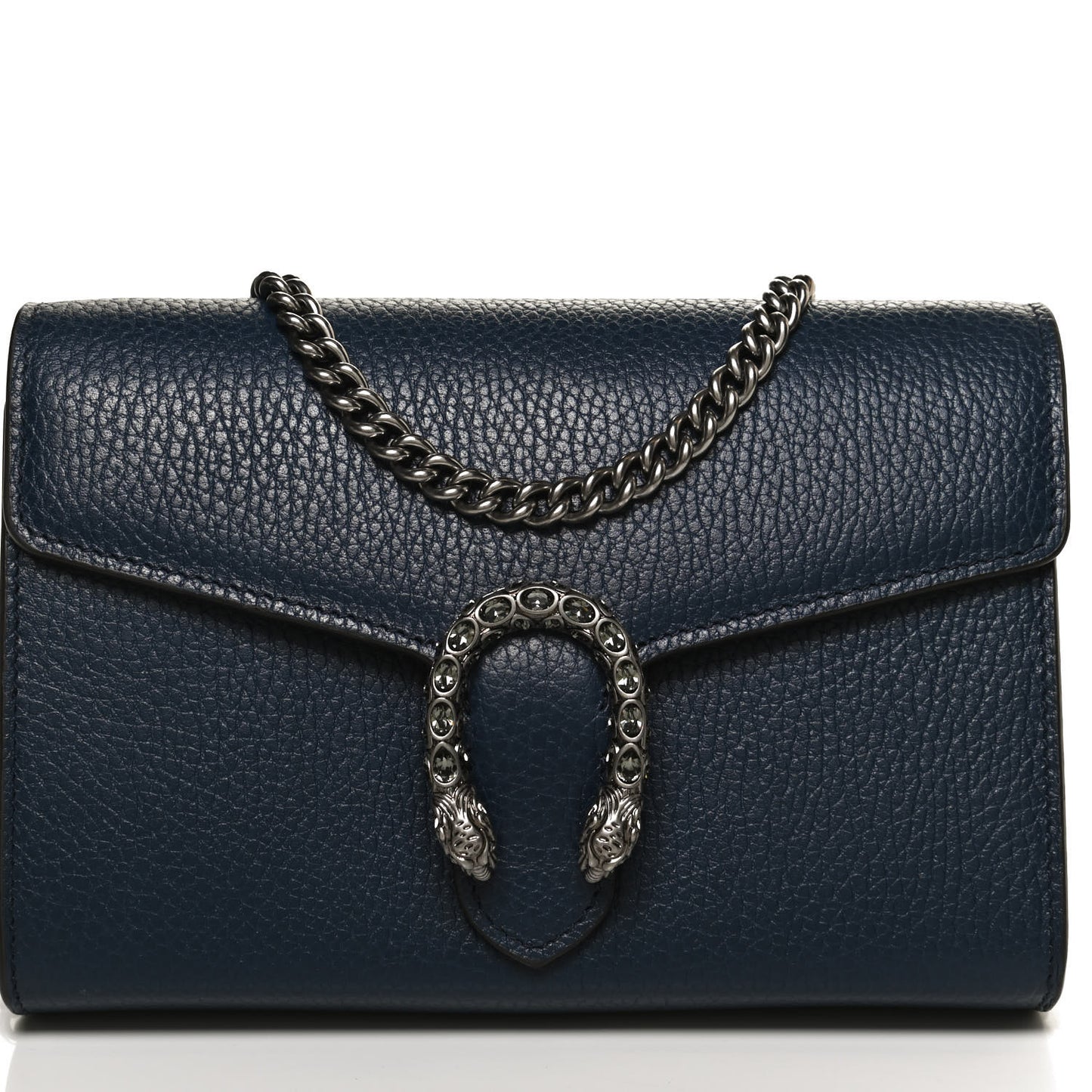 Dollar Calfskin Crystal Mini Dionysus Chain Wallet Blue Agata Black Diamond
