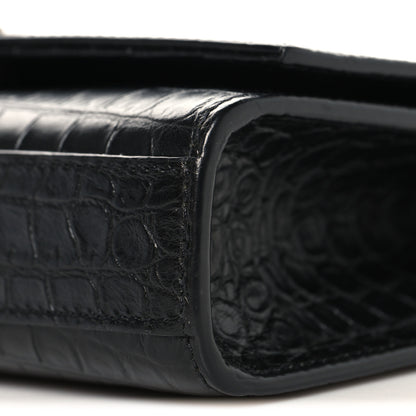 Saint Laurent Calfskin Crocodile Embossed Small Classic Monogram Kate Tassel Satchel Black 9 of 9