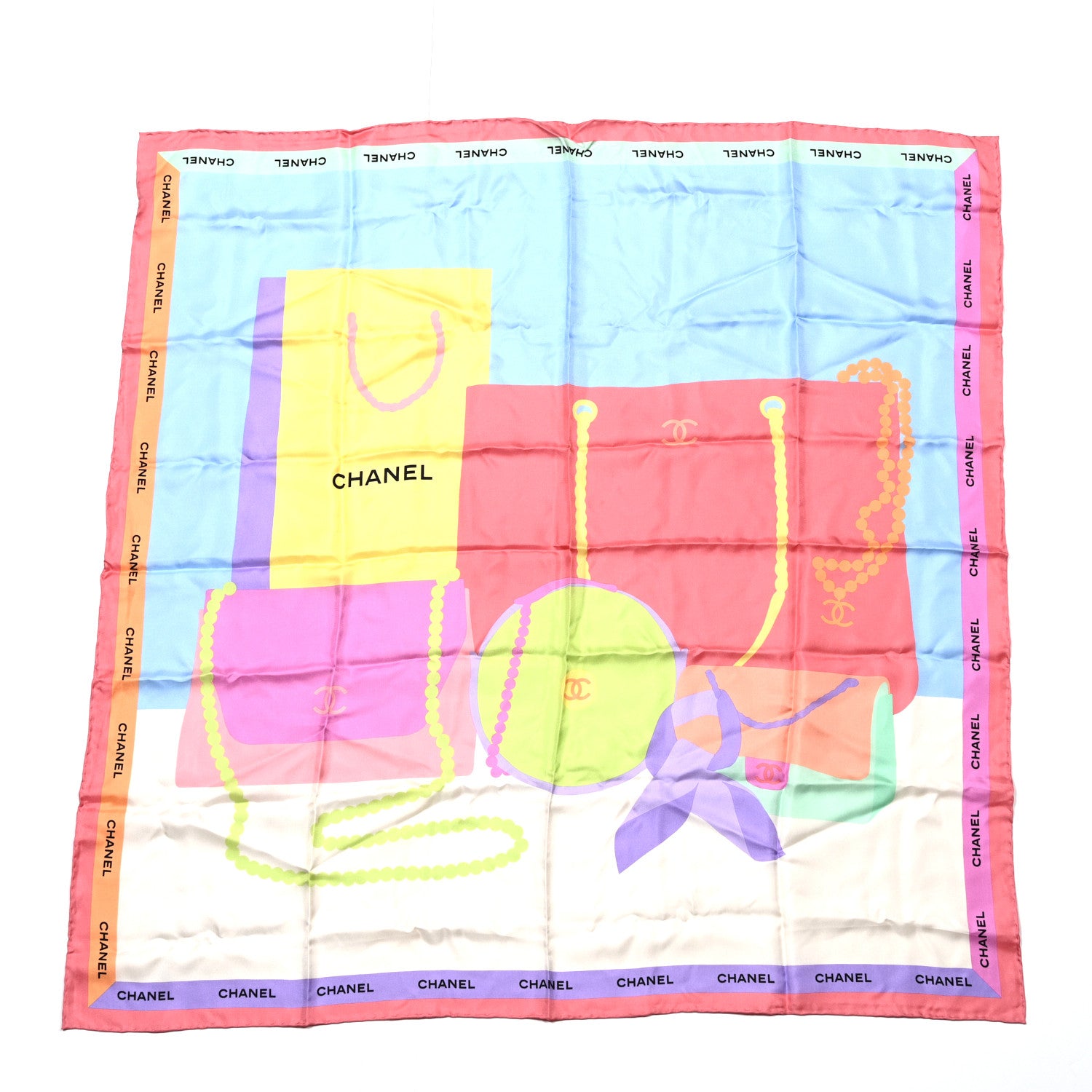 Chanel Silk Bag Logo Scarf Ecru Light Purple 1 of 4