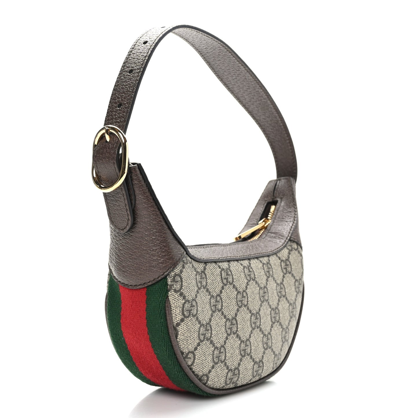 GG Supreme Monogram Textured Calfskin Web Mini Ophidia Half Moon Hobo Beige Ebony New Acero