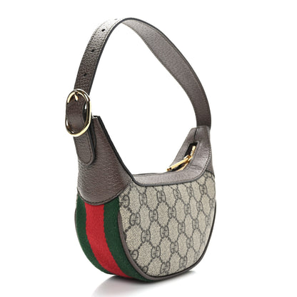 Gucci GG Supreme Monogram Textured Calfskin Web Mini Ophidia Half Moon Hobo Beige Ebony New Acero 3 of 9