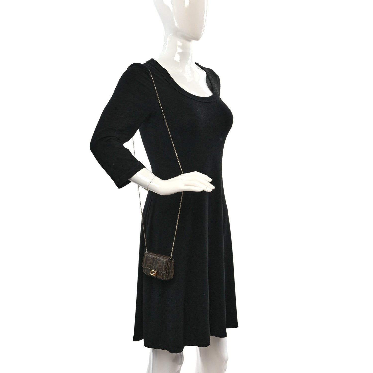 Fendi Glazed Fabric FF 1974 Nano Baguette Charm Mogano Panna 3 of 8