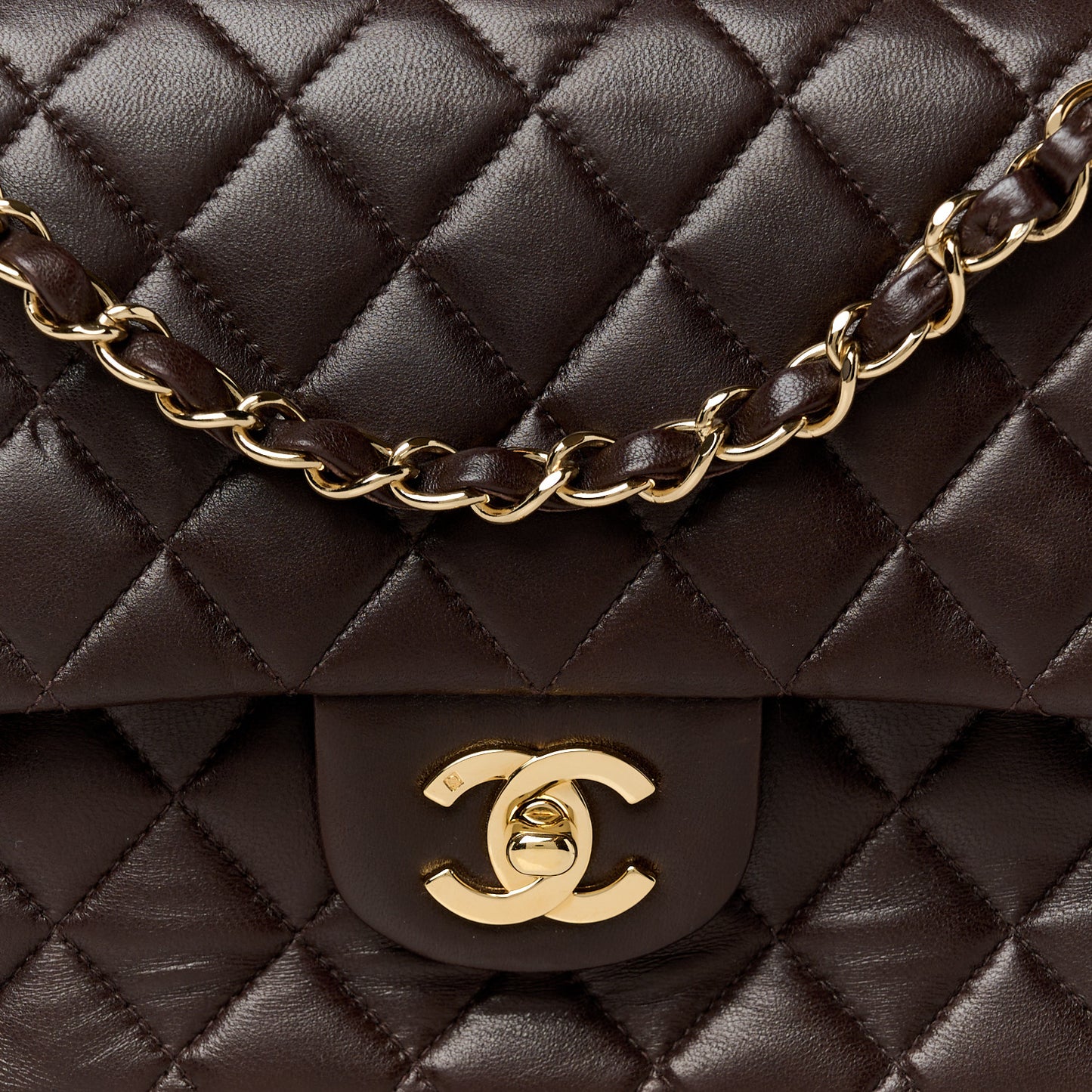 Lambskin Quilted Medium Double Flap Dark Brown