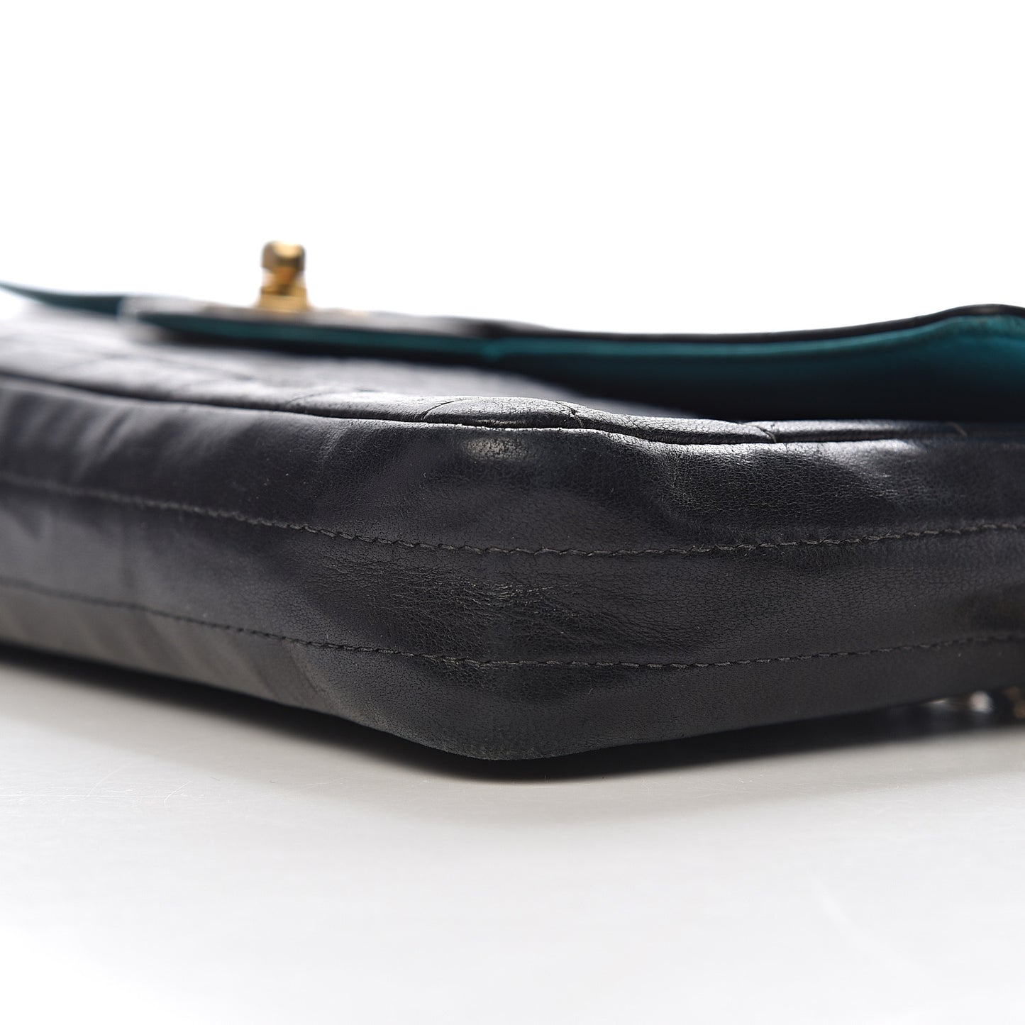 Lambskin Quilted East West Chocolate Bar Flap Navy