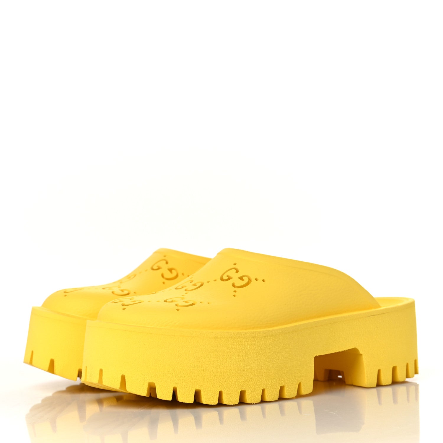 Gucci Rubber GG Monogram Perforated Elea Platform 55mm Lug Sole Sandals 37 Smile Yellow 3 of 8