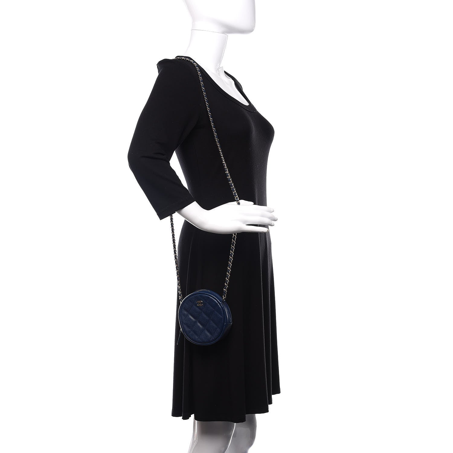 Chanel Caviar Quilted Round Clutch With Chain Navy 2 of 10