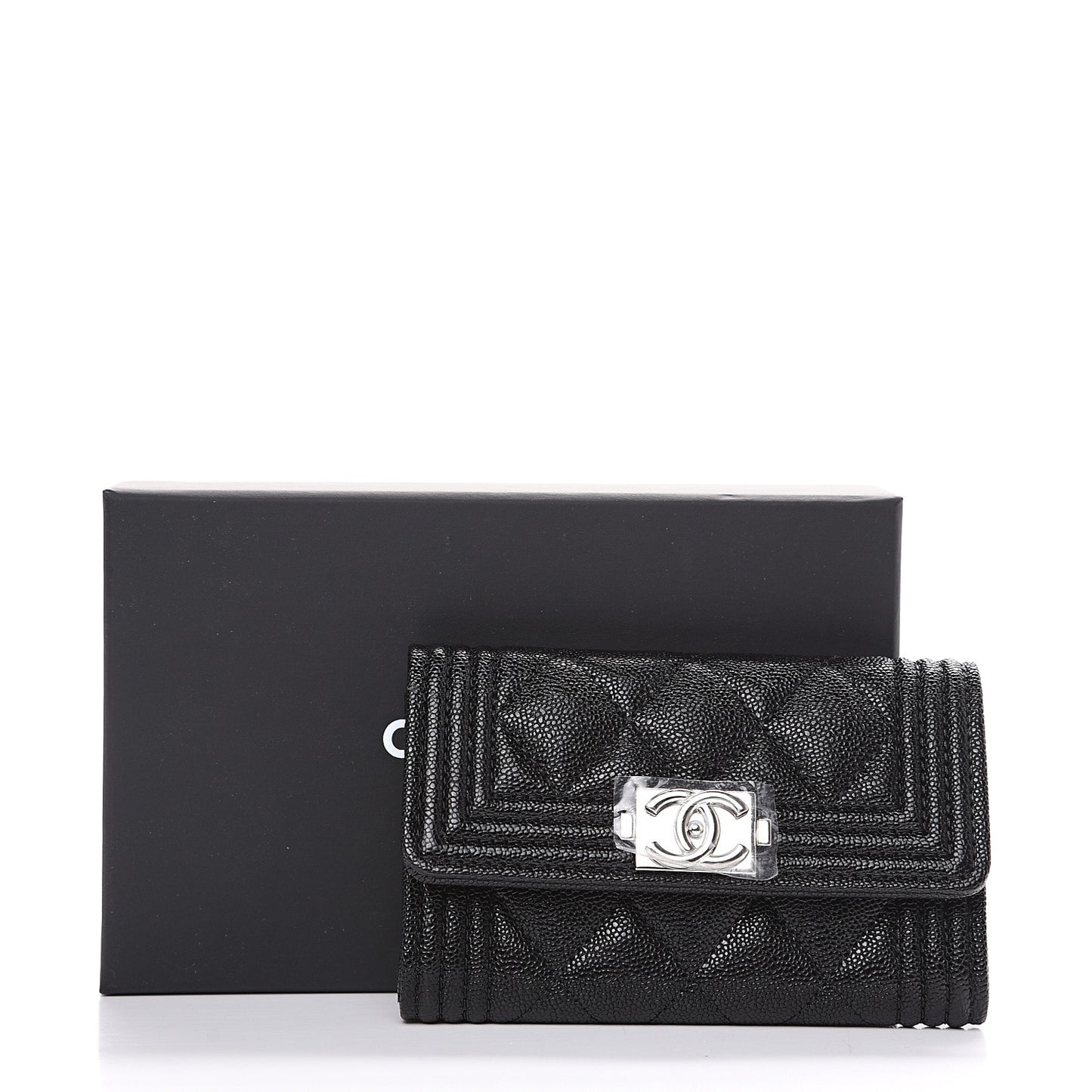 Caviar Quilted Boy Flap Card Holder Black