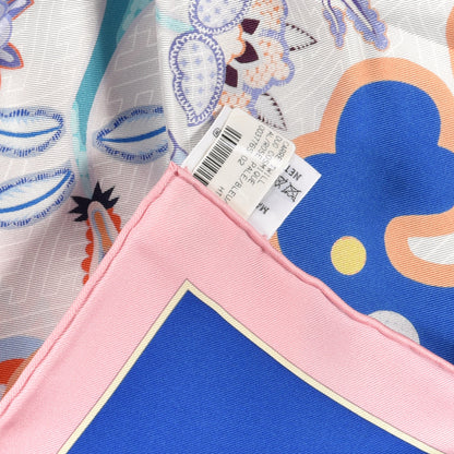 Hermes Silk Twill Duo Cosmique Scarf 90 Rose Pale Bleu Orange 3 of 3