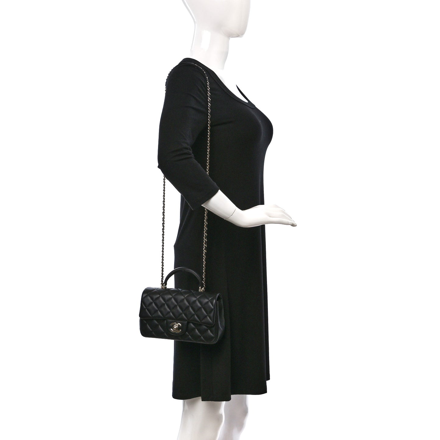 Lambskin Quilted Mini Top Handle Rectangular Flap Black