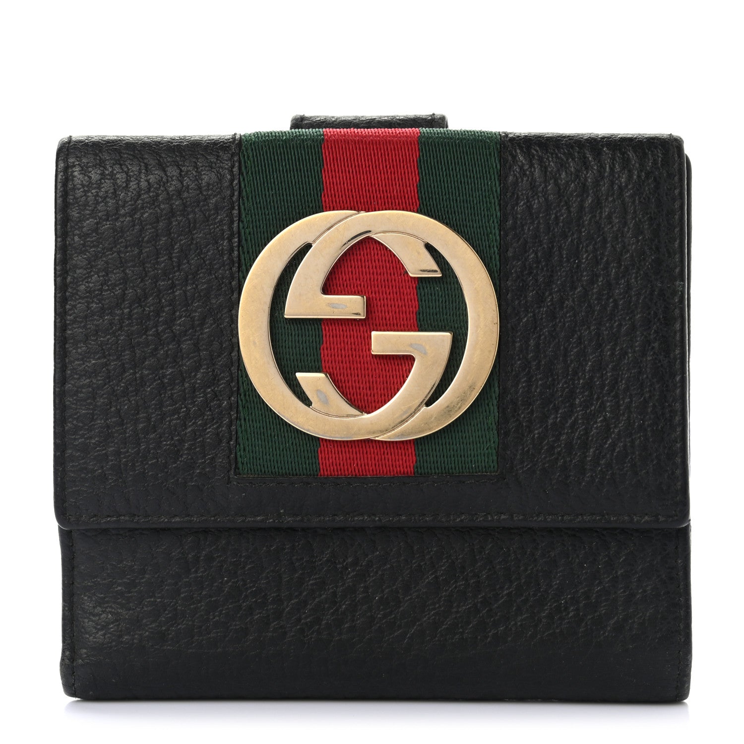 Gucci Pebbled Calfskin Web French Flap Wallet Black 1 of 7