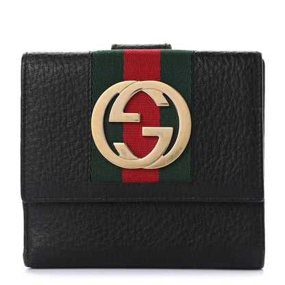 Gucci Pebbled Calfskin Web French Flap Wallet Black 1 of 7