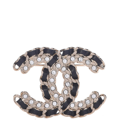 Chanel Lambskin Crystal Vintage Allure CC Chain Brooch Black Gold 1 of 5