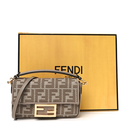 Fendi Denim Jacquard FF Effect Vitello Grace Mini Baguette Dove White Dove 11 of 11