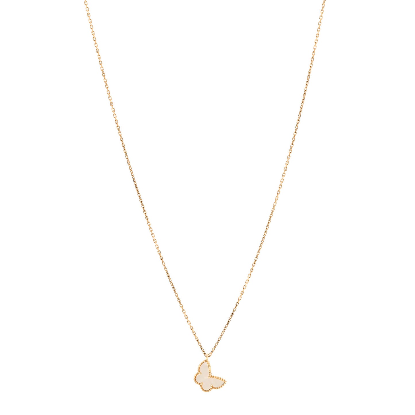 18K Yellow Gold Mother of Pearl Sweet Alhambra Butterfly Pendant Necklace