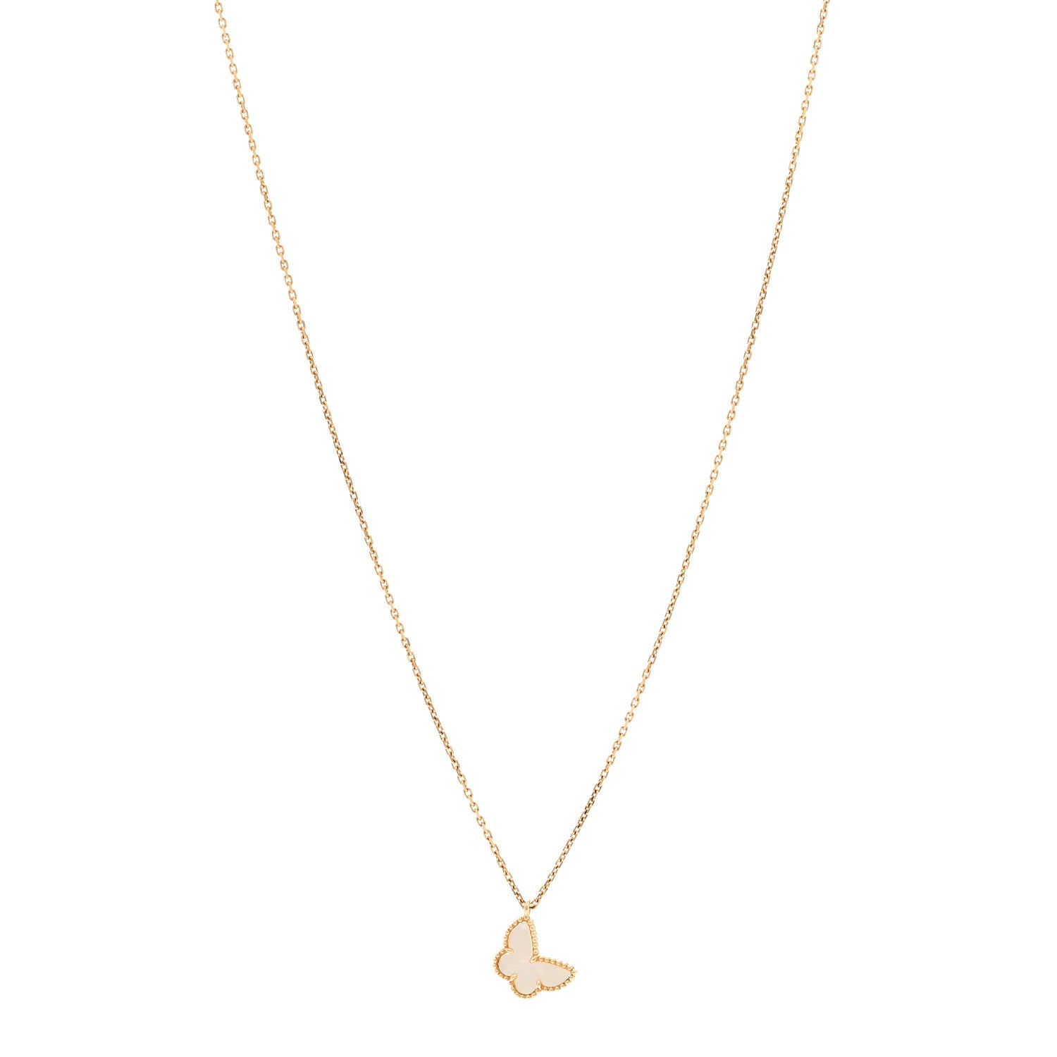 Van Cleef & Arpels 18K Yellow Gold Mother of Pearl Sweet Alhambra Butterfly Pendant Necklace 1 of 6
