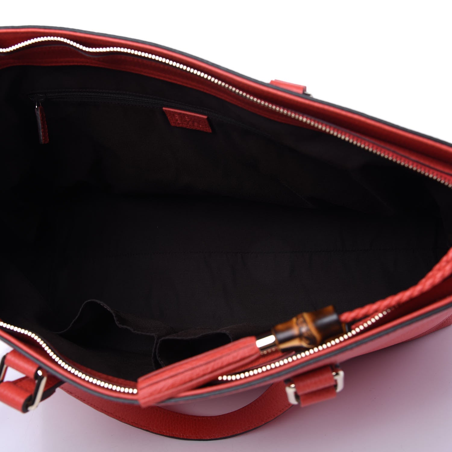 Gucci Calfskin Large Bamboo Tassel Top Handle Tote Red 5 of 10