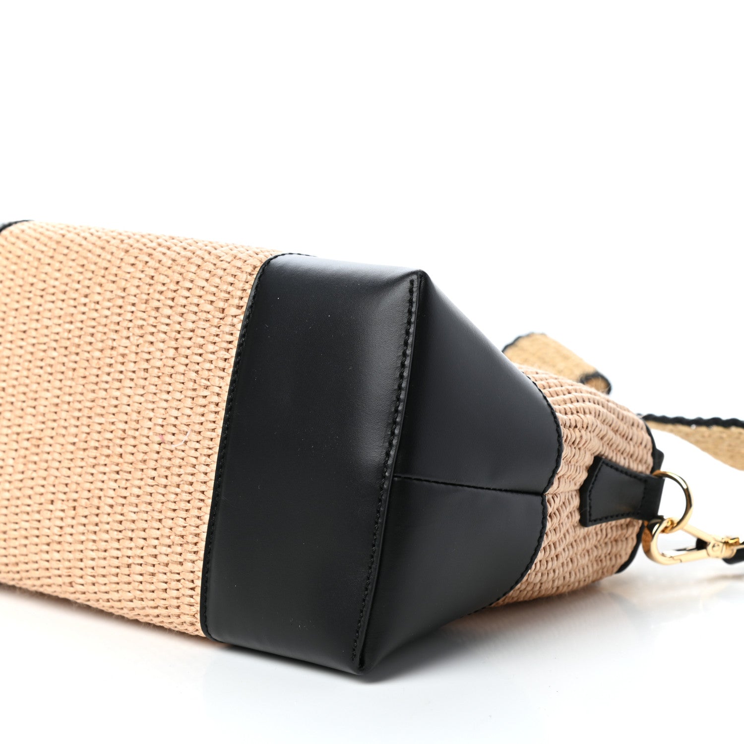 Fendi Straw Vitello King Logo Woven Medium By The Way Boston Bag Paglia Black 9 of 9