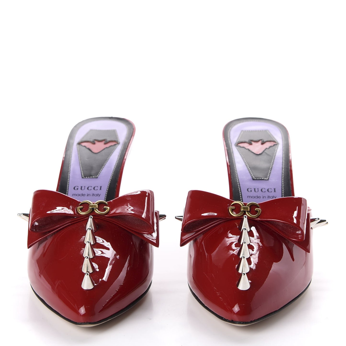 Patent GG Bow Sadie Spike Mid Heel Mules 37 Red