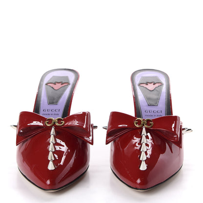 Gucci Patent GG Bow Sadie Spike Mid Heel Mules 37 Red 2 of 10