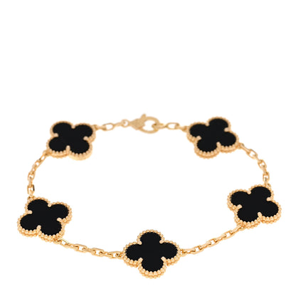 Van Cleef & Arpels 18K Yellow Gold Black Onyx 5 Motifs Vintage Alhambra Bracelet 1 of 5
