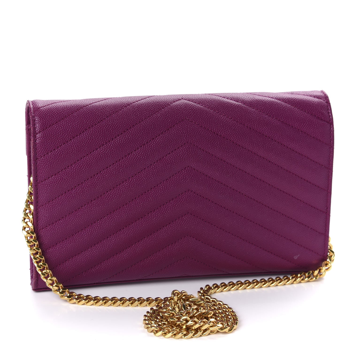 Saint Laurent Grain De Poudre Matelasse Chevron Monogram Chain Wallet Dark Grape 3 of 13