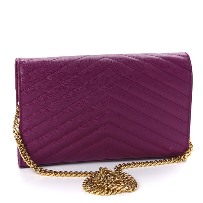 Saint Laurent Grain De Poudre Matelasse Chevron Monogram Chain Wallet Dark Grape 3 of 13