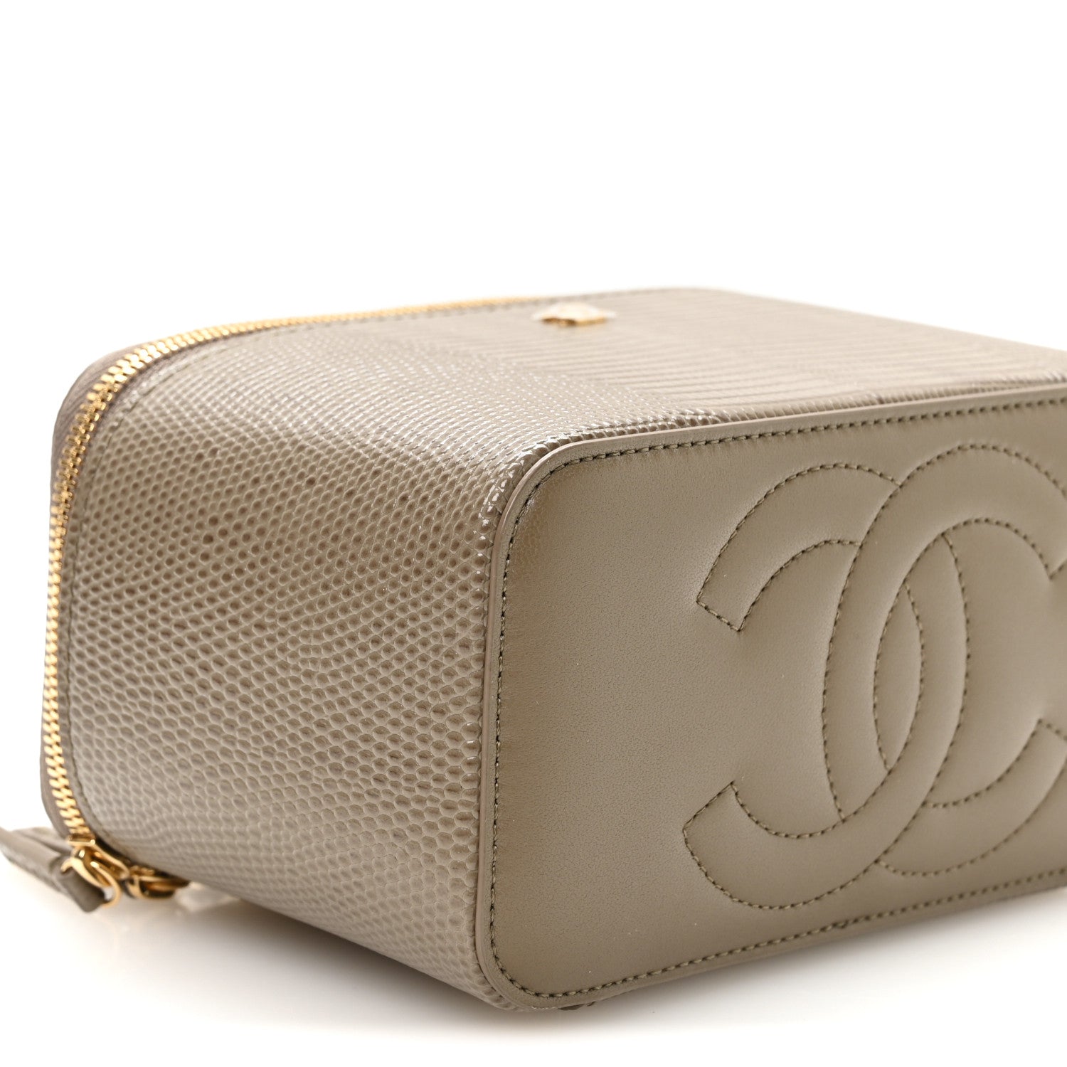 Chanel Calfskin Lizard Embossed Top Handle Vanity With Chain Dark Khaki 10 of 12