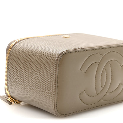 Chanel Calfskin Lizard Embossed Top Handle Vanity With Chain Dark Khaki 10 of 12